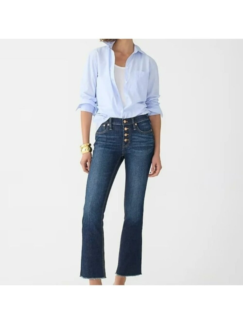 J.Crew Billie Demi Boot Crop Button Fly Jeans Womens 27 Blue Raw Hem